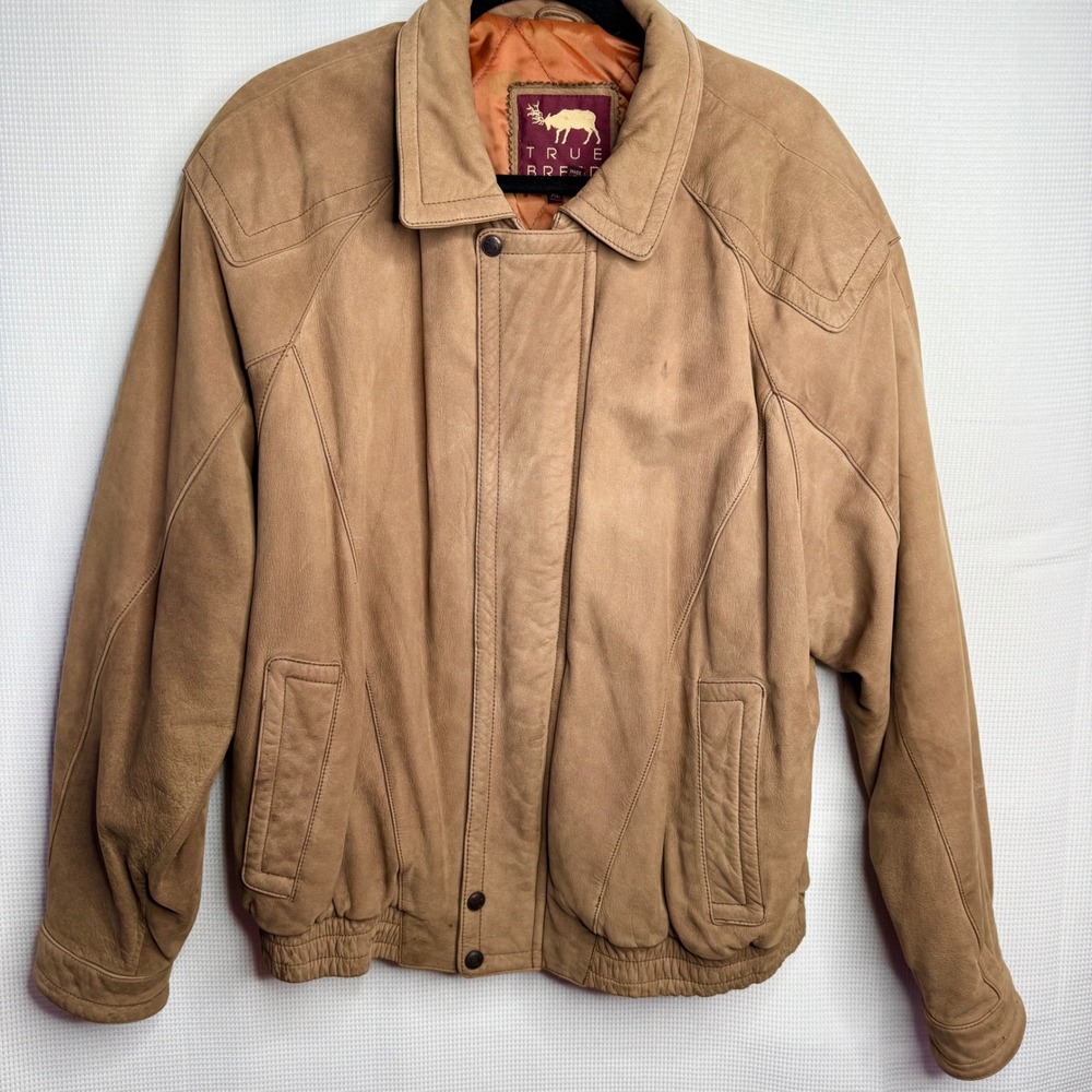 Vintage Suede Leather Women's Bomber Jacket Tan Oversized Western 90s XL